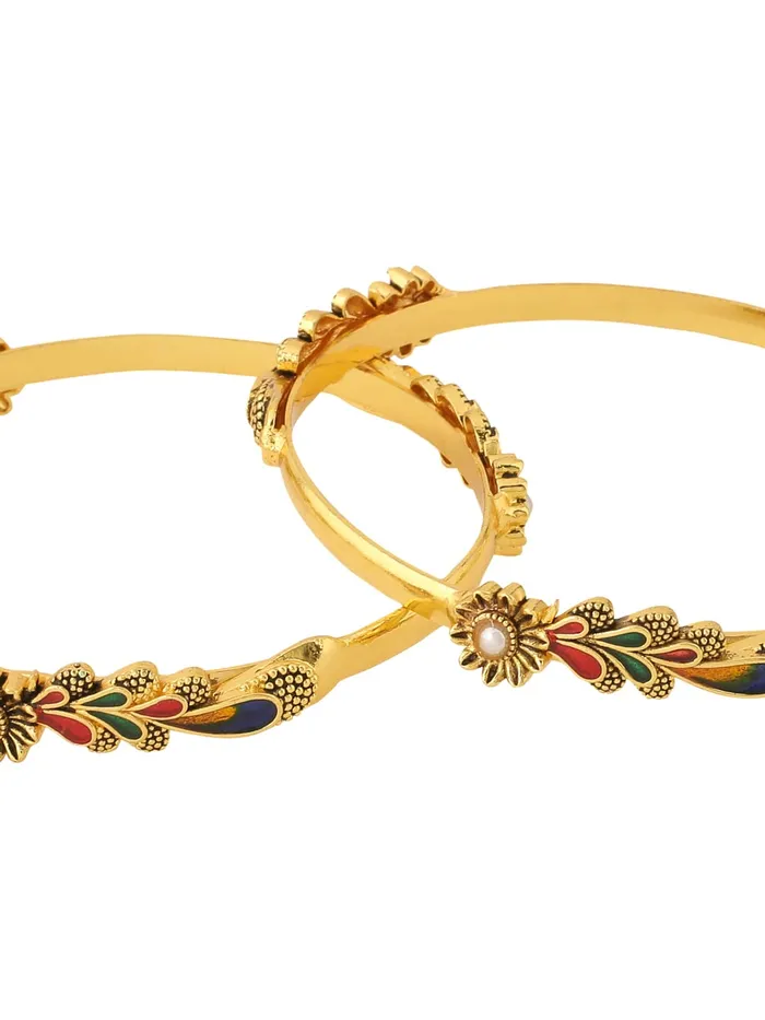 Yellow Chimes Necklaces Yellow Chimes Bangles for Women Gold Toned Floral Designed Meenakari Touch Traditional Bangles for Women and Girls