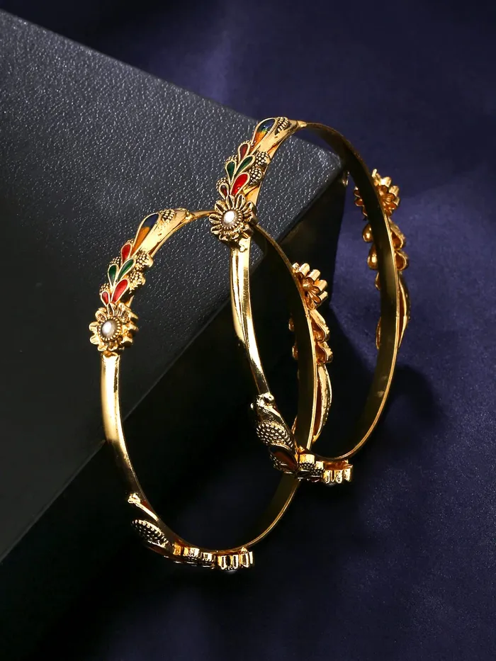 Yellow Chimes Necklaces Yellow Chimes Bangles for Women Gold Toned Floral Designed Meenakari Touch Traditional Bangles for Women and Girls