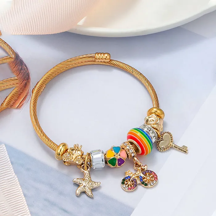 Yellow Chimes Necklaces Yellow Chimes Bracelet For Women And Girls Fashion Golden Charm Bangle Bracelets Muti Shaped Charms Gold Plated Bangle Style Bracelet Birthday And Anniversary Gift For Women Girls