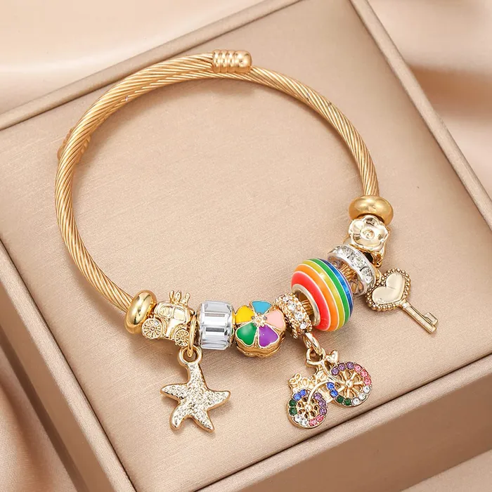 Yellow Chimes Necklaces Yellow Chimes Bracelet For Women And Girls Fashion Golden Charm Bangle Bracelets Muti Shaped Charms Gold Plated Bangle Style Bracelet Birthday And Anniversary Gift For Women Girls