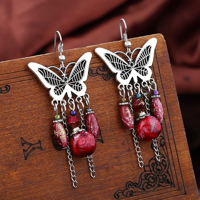 Yellow Chimes Necklaces Yellow Chimes Butterfly Dangles Red Silver Earring for Women Girls