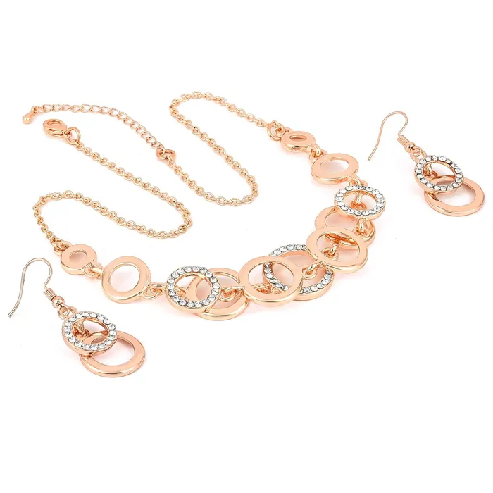 Yellow Chimes Necklaces Yellow Chimes Choker Necklace Set for Women Rose Gold Circles of Love Crystals Fashion Choker Necklace Set Jewellery Set for Women and Girls