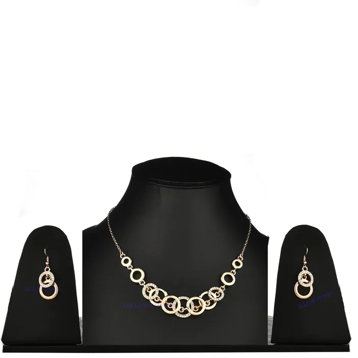 Yellow Chimes Necklaces Yellow Chimes Choker Necklace Set for Women Rose Gold Circles of Love Crystals Fashion Choker Necklace Set Jewellery Set for Women and Girls