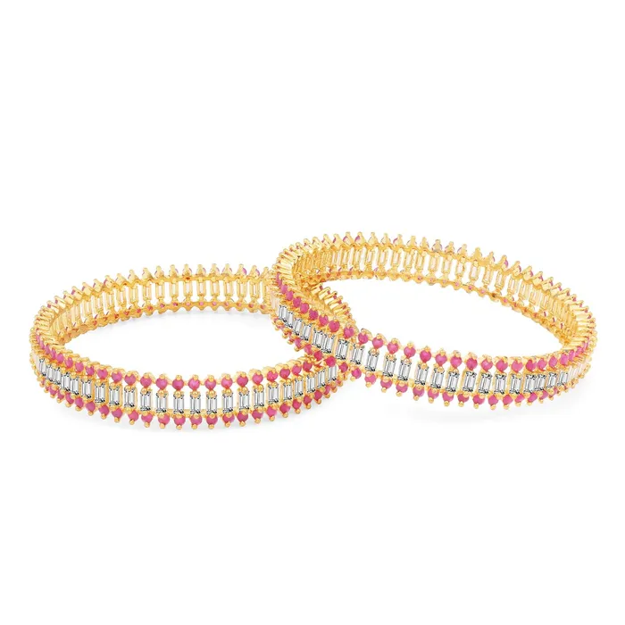 Yellow Chimes Necklaces Yellow Chimes Classic Set of 2 Pcs Pink ADAmerican Diamond Studded 18k Gold Plated Handcrafted Designer Bangles for Women Girls 24