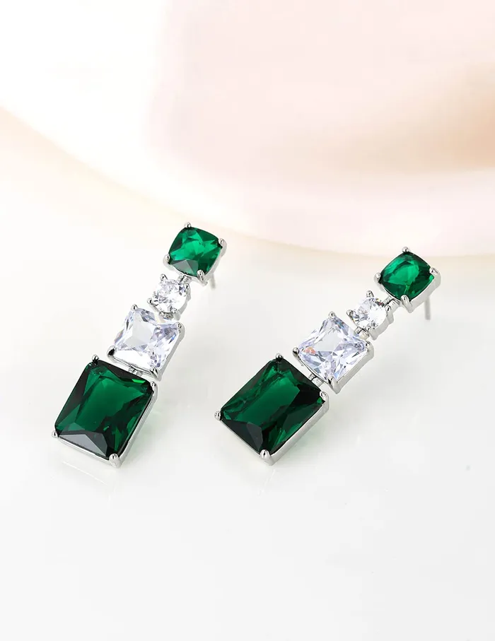Yellow Chimes Necklaces Yellow Chimes Earrings for Women and Girls Green Crystal Drop Earrings Silver Toned Crystal Green Drop Earrings for women Birthday Gift for girls and women Anniversary Gift for Wife