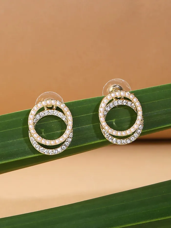 Yellow Chimes Necklaces Yellow Chimes Earrings for Women and Girls Studs for Girls Gold Toned Crystal Pearl Studded Layered Circular Stud Earrings Birthday Gift for girls and women Anniversary Gift for Wife
