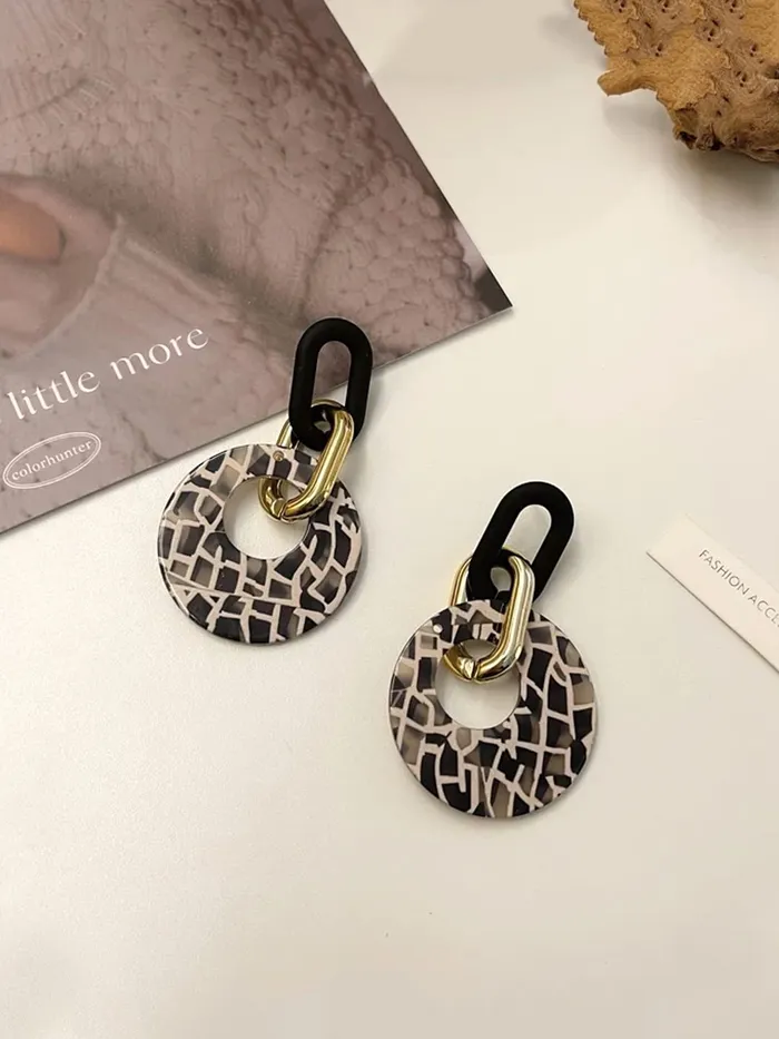 Yellow Chimes Necklaces Yellow Chimes Earrings For Women Black Golden Linked Geometric Shape With Black and White Round Circle attached Drop Earrings For Women and Girls