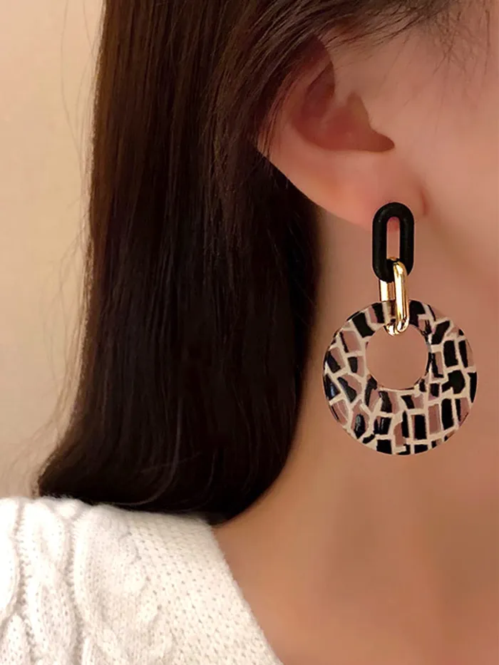 Yellow Chimes Necklaces Yellow Chimes Earrings For Women Black Golden Linked Geometric Shape With Black and White Round Circle attached Drop Earrings For Women and Girls