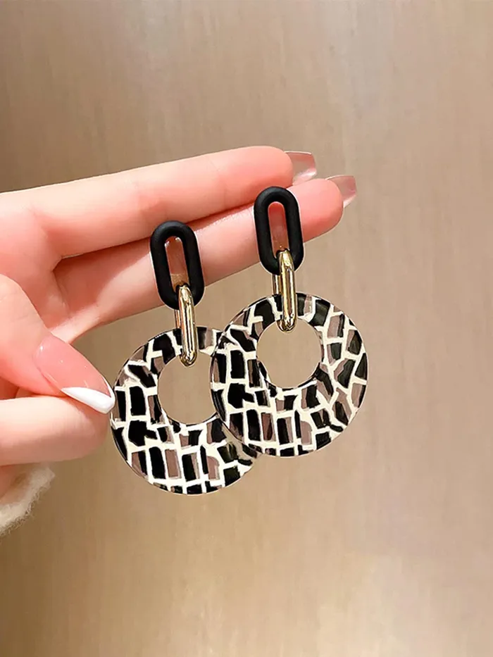 Yellow Chimes Necklaces Yellow Chimes Earrings For Women Black Golden Linked Geometric Shape With Black and White Round Circle attached Drop Earrings For Women and Girls