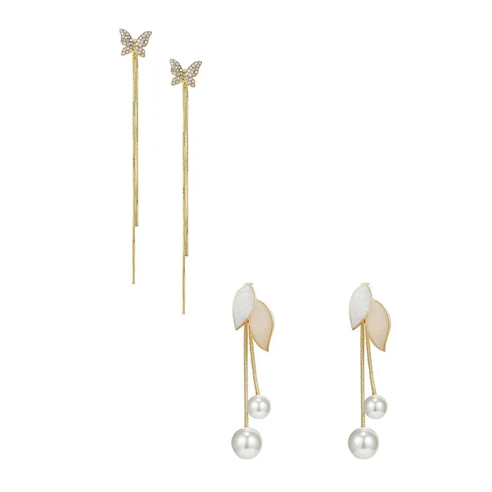 Yellow Chimes Necklaces Yellow Chimes Earrings For Women Gold Tone 2 Pair Combo of Butterfly and Leaf Designed Stone Pearl Dangler Earrings For Women and Girls Yellow Chimes Necklaces Yellow Chimes Earrings For Women Gold Tone 2 Pair Combo of Butterfly and Leaf Designed Stone Pearl Dangler Earrings For Women and Girls