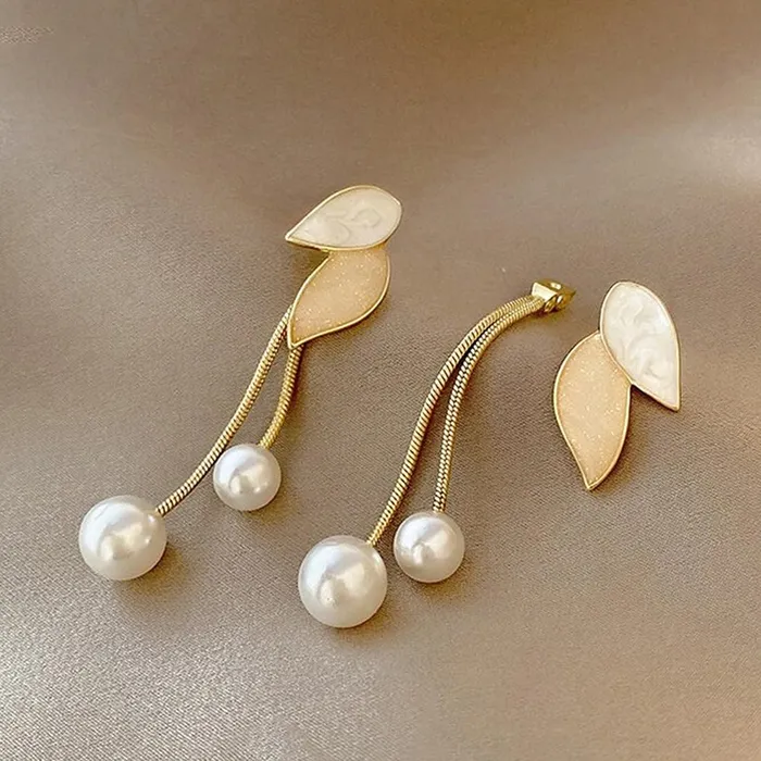 Yellow Chimes Necklaces Yellow Chimes Earrings For Women Gold Tone 2 Pair Combo of Butterfly and Leaf Designed Stone Pearl Dangler Earrings For Women and Girls