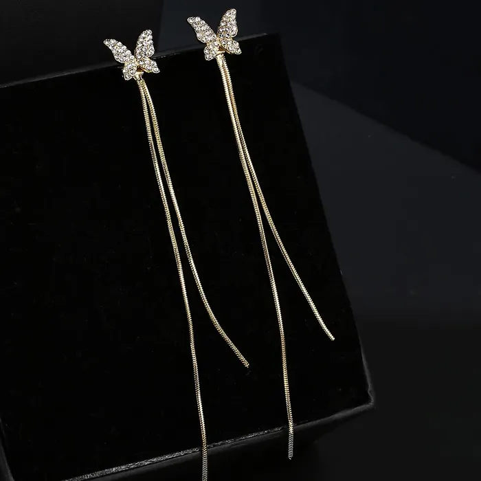 Yellow Chimes Necklaces Yellow Chimes Earrings For Women Gold Tone 2 Pair Combo of Butterfly and Leaf Designed Stone Pearl Dangler Earrings For Women and Girls