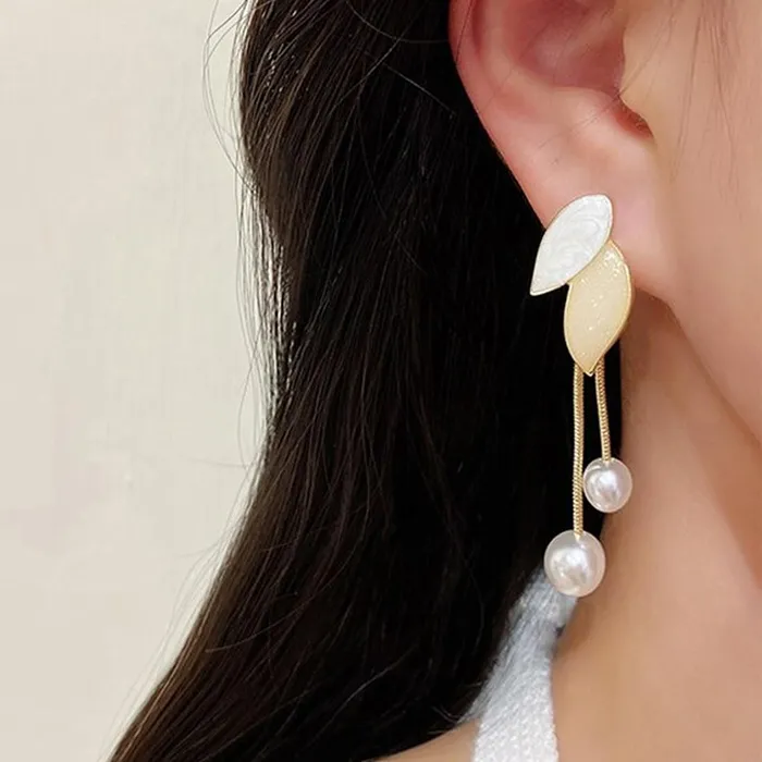 Yellow Chimes Necklaces Yellow Chimes Earrings For Women Gold Tone 2 Pair Combo of Butterfly and Leaf Designed Stone Pearl Dangler Earrings For Women and Girls