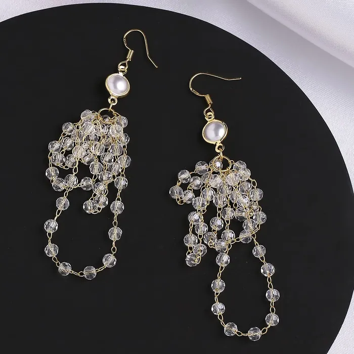 Yellow Chimes Necklaces Yellow Chimes Earrings For Women Gold Tone Sparkling Crystal Studded Hanging Tassel Dangler Earrings For Women and Girls