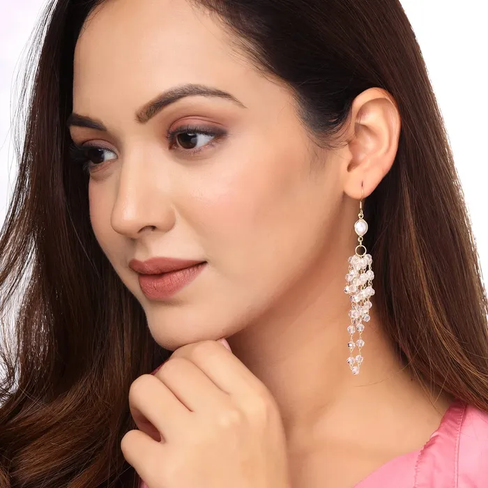 Yellow Chimes Necklaces Yellow Chimes Earrings For Women Gold Tone Sparkling Crystal Studded Hanging Tassel Dangler Earrings For Women and Girls