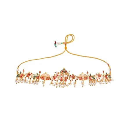 Yellow Chimes Necklaces Yellow Chimes Ethnic Gold Plated Studded Kundan Green Beads Design Jewellery Set Traditional Choker Necklace Set with Earrings and maang Tikka for Women and Girls Design 2