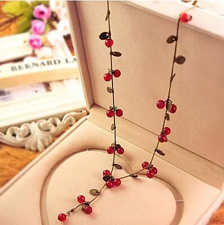 Yellow Chimes Necklaces Yellow Chimes Exquisite Design Bohemain Beautiful Fresh Red Cherry Beads Sweater Long Chain Necklace for Women and Girls