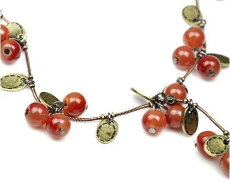 Yellow Chimes Necklaces Yellow Chimes Exquisite Design Bohemain Beautiful Fresh Red Cherry Beads Sweater Long Chain Necklace for Women and Girls