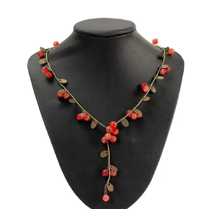Yellow Chimes Necklaces Yellow Chimes Exquisite Design Bohemain Beautiful Fresh Red Cherry Beads Sweater Long Chain Necklace for Women and Girls
