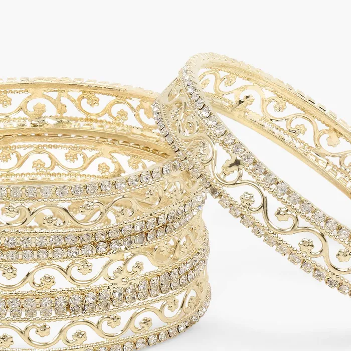 Yellow Chimes Necklaces Yellow Chimes Gold Plated Crystal Studded Designer Traditional 4 Pcs Bangles Set for Women and Girls 24