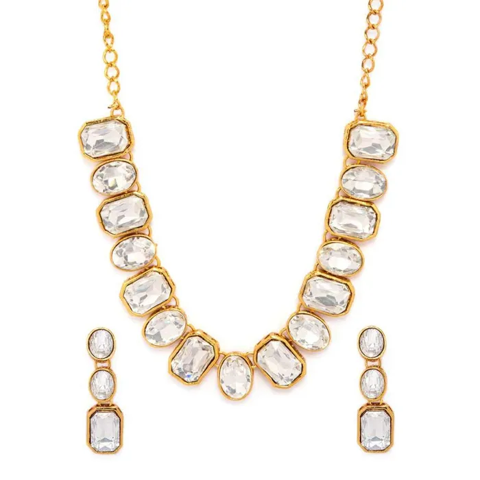 Yellow Chimes Necklaces Yellow Chimes Gold Plated Stone Studded Jewellery Set Traditional Choker Necklace Set with Earrings for Women and Girls Yellow Chimes Necklaces Yellow Chimes Gold Plated Stone Studded Jewellery Set Traditional Choker Necklace Set with Earrings for Women and Girls