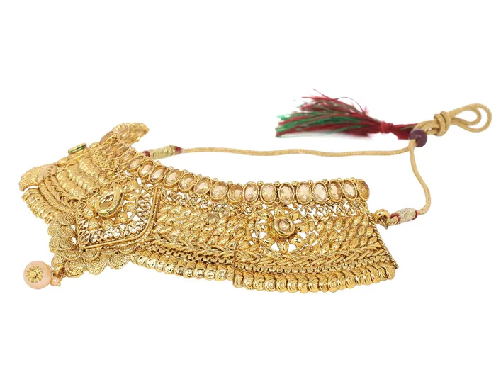 Yellow Chimes Necklaces Yellow Chimes Gold Plated Traditional Flower Designer Studded Pearl Choker Necklace Earring Maang Tikka Set Necklace Set Necklace Jewellery Set for Women Girls