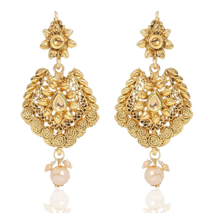 Yellow Chimes Necklaces Yellow Chimes Gold Plated Traditional Flower Designer Studded Pearl Choker Necklace Earring Maang Tikka Set Necklace Set Necklace Jewellery Set for Women Girls