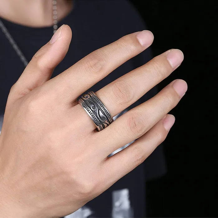 Yellow Chimes Necklaces Yellow Chimes Heavy Band Silver Oxidized FingerThumb Stainless Steel Ring for Men and Boys