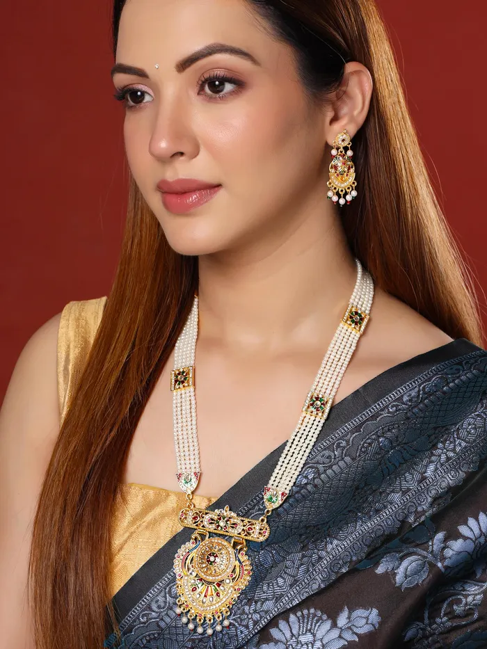 Yellow Chimes Necklaces Yellow Chimes Jewellery Set for Women and Girls Beads Necklace Set Gold Plated peacock Designed Beads Beaded Necklace Set Birthday Gift for girls and women Anniversary Gift for Wife