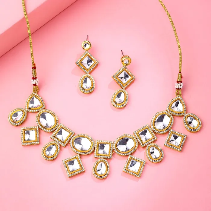 Yellow Chimes Necklaces Yellow Chimes Jewellery Set for Women and Girls Kundan Necklace Set Gold Plated Kundan Choker Necklace Set Birthday Gift for girls and women Anniversary Gift for Wife