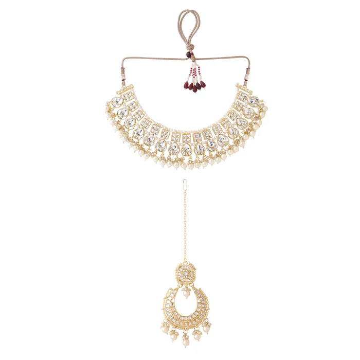 Yellow Chimes Necklaces Yellow Chimes Jewellery Set for Women and Girls Kundan Necklace Set Gold Plated Kundan Studded Beads Drop Choker Necklace Set Birthday Gift for girls and women Anniversary Gift for Wife