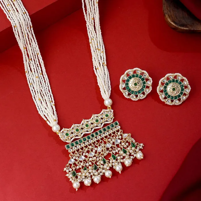 Yellow Chimes Necklaces Yellow Chimes Jewellery Set for Women and Girls Traditional Kundan Necklaces Set Gold Plated Moti Beads Beaded Kundan Set Birthday Gift for girls and women Anniversary Gift for Wife