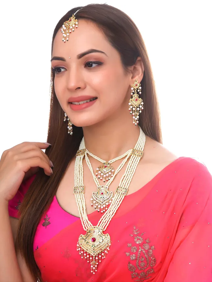 Yellow Chimes Necklaces Yellow Chimes Jewellery Set for Women and Girls Traditional White Beads Necklace Set for Women Gold Plated Beads Necklace Set Birthday Gift for girls and women Anniversary Gift for Wife