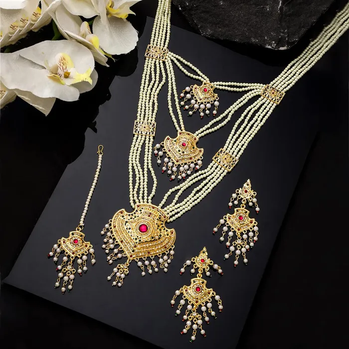 Yellow Chimes Necklaces Yellow Chimes Jewellery Set for Women and Girls Traditional White Beads Necklace Set for Women Gold Plated Beads Necklace Set Birthday Gift for girls and women Anniversary Gift for Wife