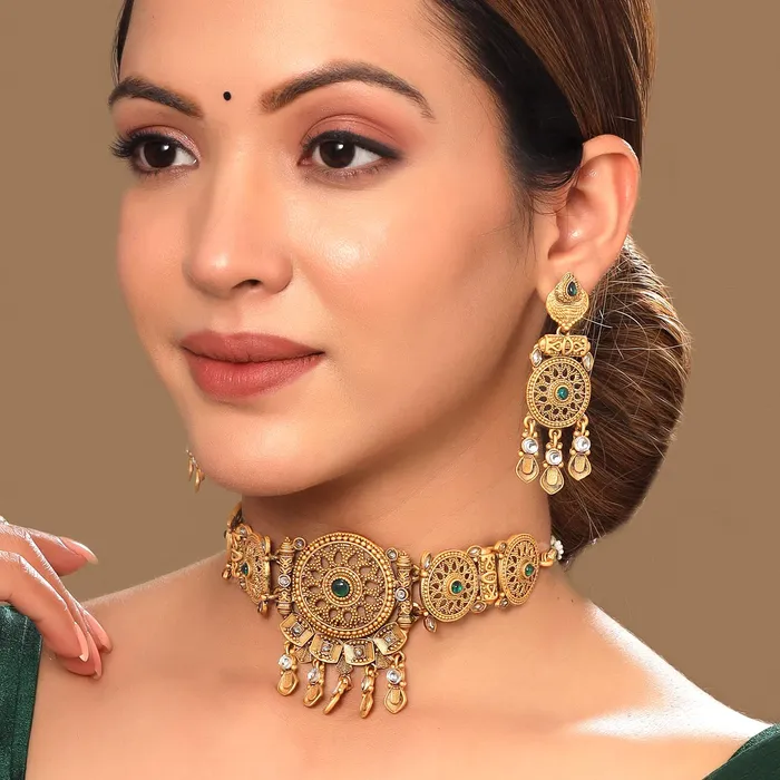 Yellow Chimes Necklaces Yellow Chimes Jewellery Set for Women Girls Bridal Jewellery Set for Wedding Gold Plated Choker Necklace Set Choker Set Birthday Gift for girls women Anniversary Gift for Wife