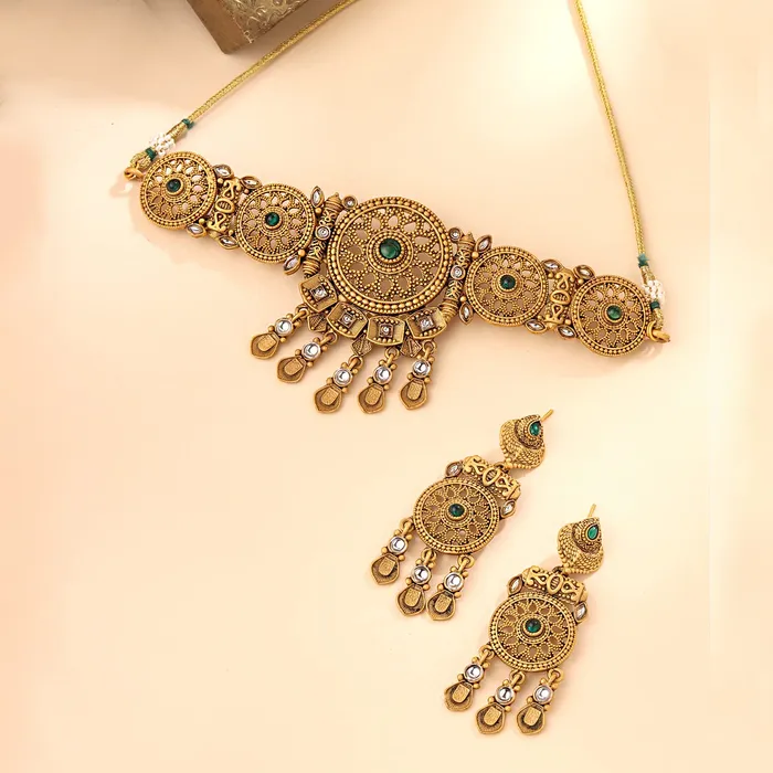 Yellow Chimes Necklaces Yellow Chimes Jewellery Set for Women Girls Bridal Jewellery Set for Wedding Gold Plated Choker Necklace Set Choker Set Birthday Gift for girls women Anniversary Gift for Wife