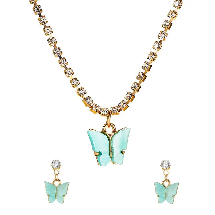 Yellow Chimes Necklaces Yellow Chimes Jewellery Set for Women Gold Plated Blue Crystal Butterfly Pendant set with Drop Earrings for Women and Girls Yellow Chimes Necklaces Yellow Chimes Jewellery Set for Women Gold Plated Blue Crystal Butterfly Pendant set with Drop Earrings for Women and Girls