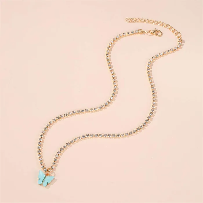 Yellow Chimes Necklaces Yellow Chimes Jewellery Set for Women Gold Plated Blue Crystal Butterfly Pendant set with Drop Earrings for Women and Girls