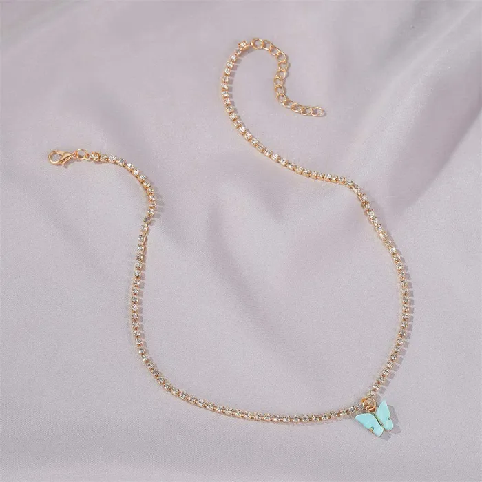 Yellow Chimes Necklaces Yellow Chimes Jewellery Set for Women Gold Plated Blue Crystal Butterfly Pendant set with Drop Earrings for Women and Girls