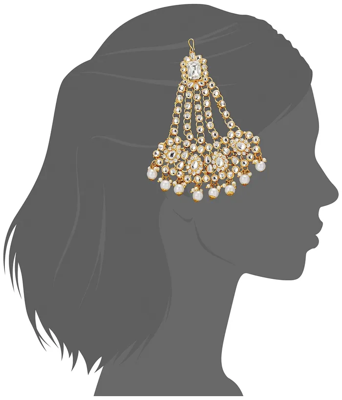 Yellow Chimes Necklaces Yellow Chimes Kundan Indian Traditional White Pearl Multilayer Dulhan Bridal Necklace set Necklace Jewellery Set For Women Girls White Gold