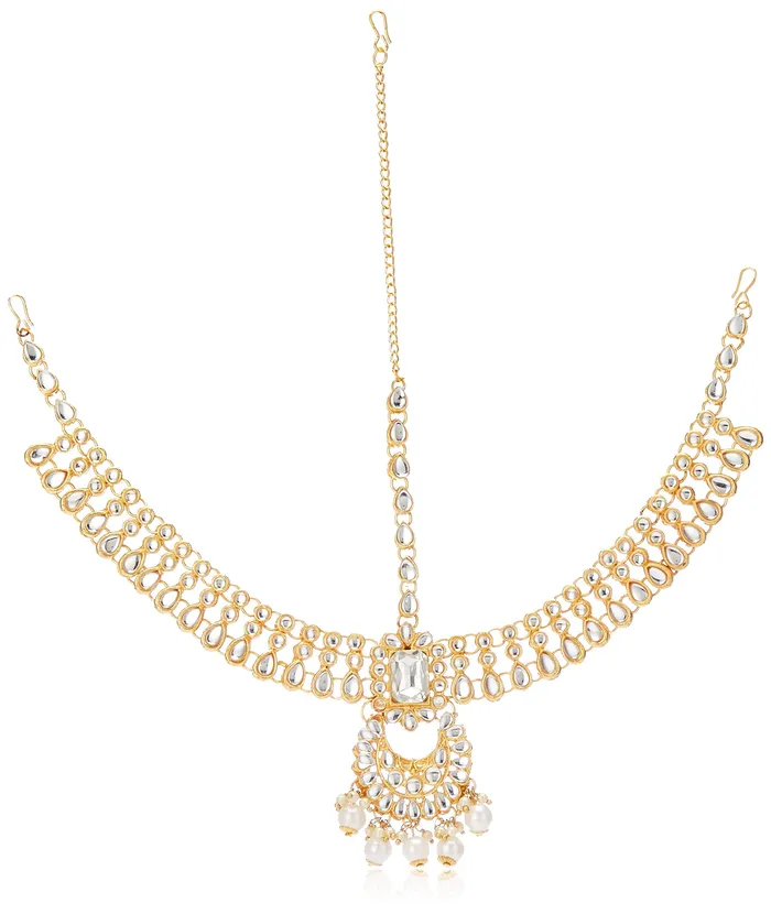 Yellow Chimes Necklaces Yellow Chimes Kundan Indian Traditional White Pearl Multilayer Dulhan Bridal Necklace set Necklace Jewellery Set For Women Girls White Gold