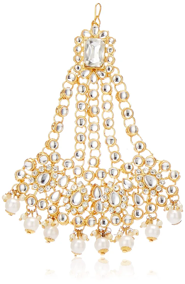 Yellow Chimes Necklaces Yellow Chimes Kundan Indian Traditional White Pearl Multilayer Dulhan Bridal Necklace set Necklace Jewellery Set For Women Girls White Gold