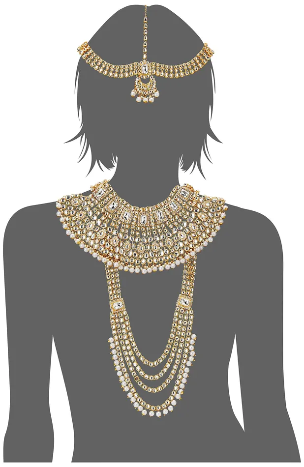 Yellow Chimes Necklaces Yellow Chimes Kundan Indian Traditional White Pearl Multilayer Dulhan Bridal Necklace set Necklace Jewellery Set For Women Girls White Gold