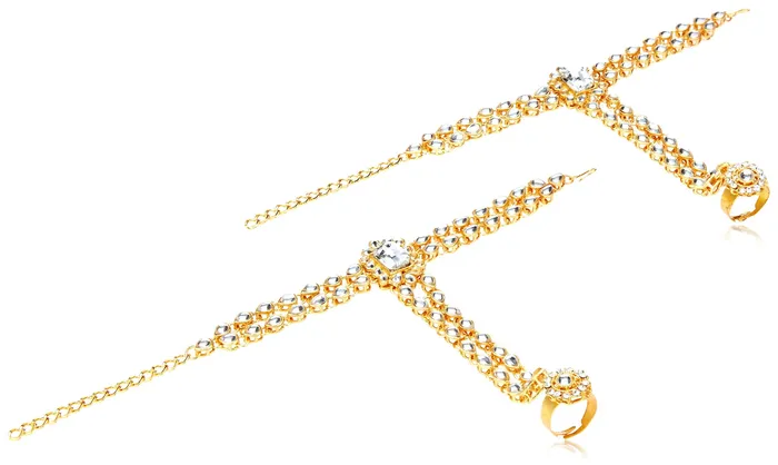 Yellow Chimes Necklaces Yellow Chimes Kundan Indian Traditional White Pearl Multilayer Dulhan Bridal Necklace set Necklace Jewellery Set For Women Girls White Gold