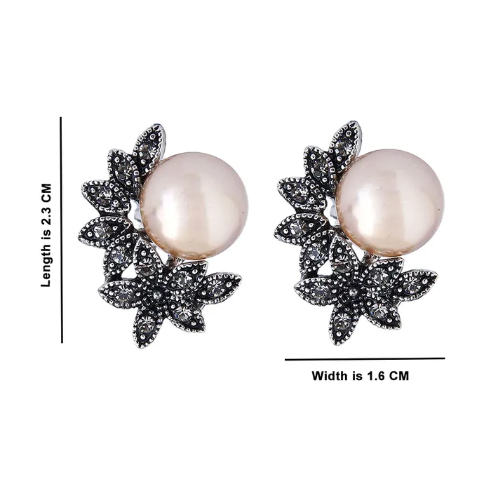 Yellow Chimes Necklaces Yellow Chimes Latest Fashion Silver Plated Floral Crystal Pearl Design Stud Earrings for Women and Girls White Medium YCFJERPRLFLWRBK