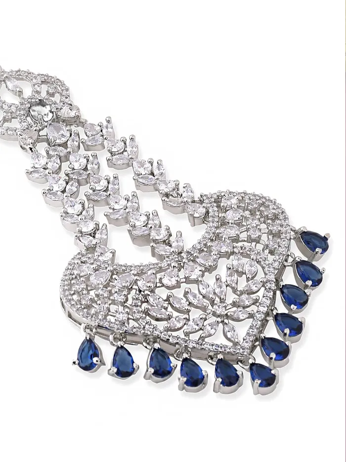 Yellow Chimes Necklaces Yellow Chimes Maang Tikka for Women Beautiful ADAmerican Diamond Studded Rhodium Plated Crystal Maang Tikka for Women and Girls Design 14