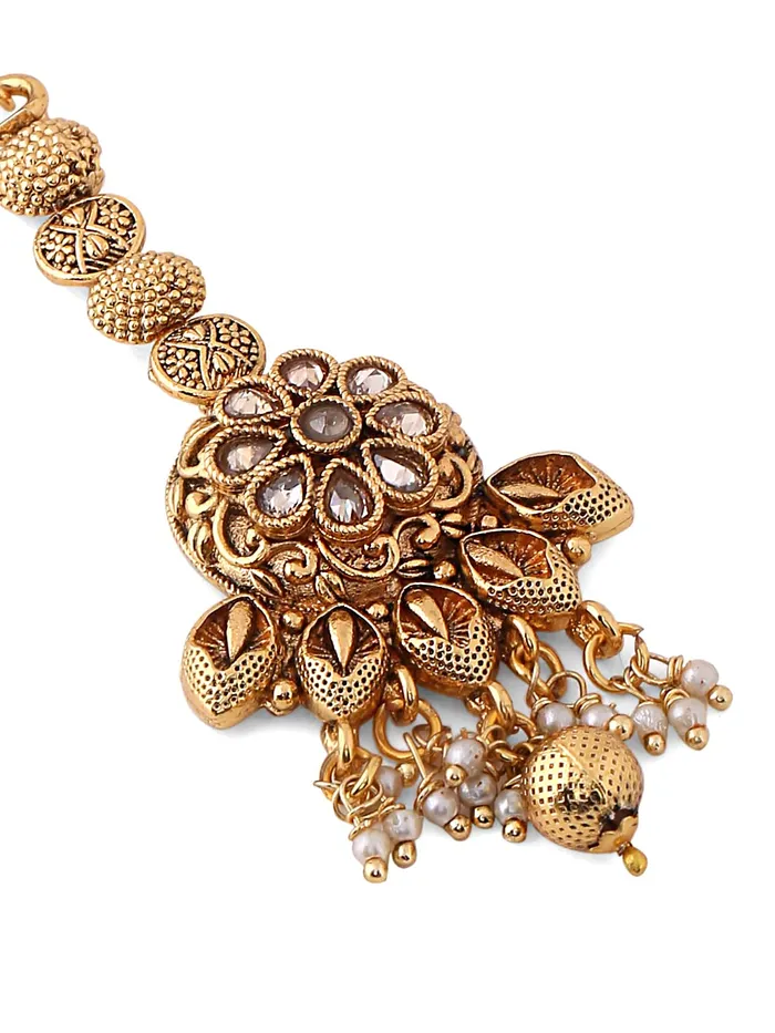 Yellow Chimes Necklaces Yellow Chimes Manng Tikka for Women Gold Toned Crystal Studded Beads Drop Maang Tikka for Women and Girls