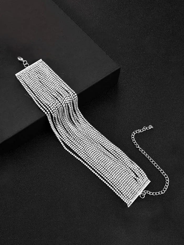 Yellow Chimes Necklaces Yellow Chimes Multilayer Crystal Necklace for Women Silver Toned White Crystal Multilayer Necklace for Women and Girls