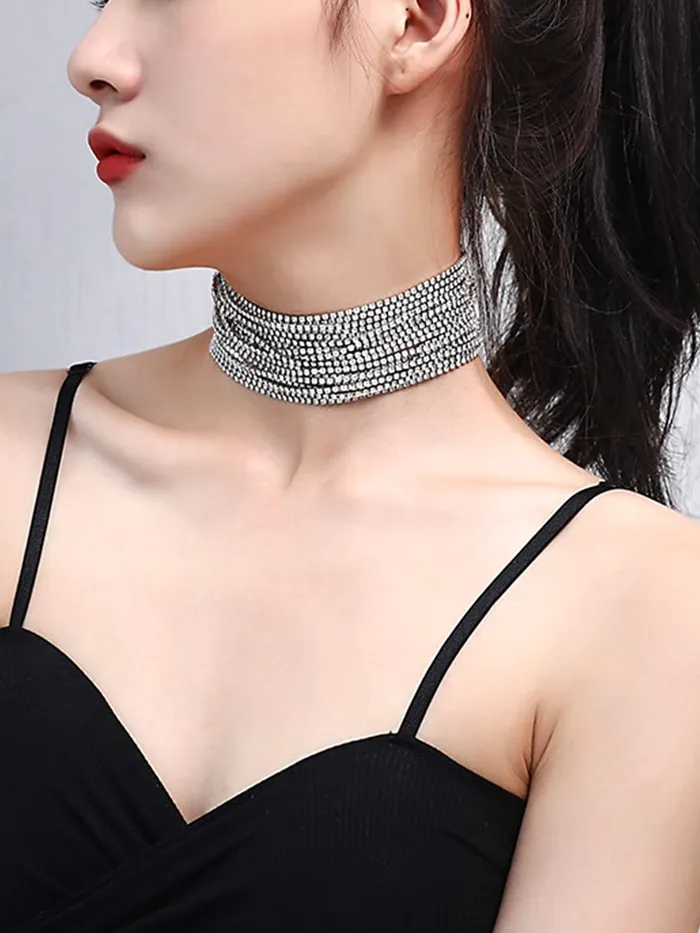 Yellow Chimes Necklaces Yellow Chimes Multilayer Crystal Necklace for Women Silver Toned White Crystal Multilayer Necklace for Women and Girls