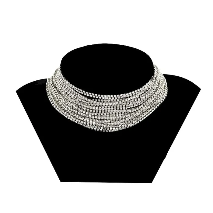 Yellow Chimes Necklaces Yellow Chimes Multilayer Crystal Necklace for Women Silver Toned White Crystal Multilayer Necklace for Women and Girls